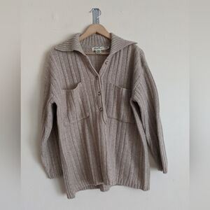 Eddie Bauer Tan Cardigan Sweater with Ribbed Texture M